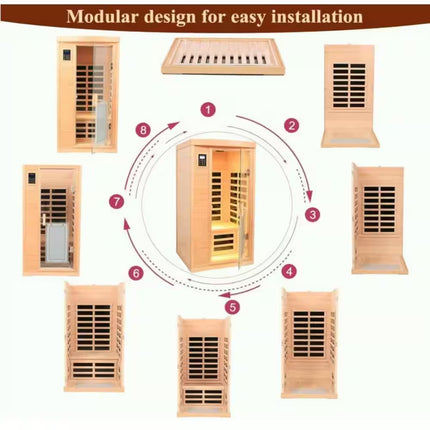 Moray 1-Person Indoor Hemlock Infrared Sauna with 8 Far-Infrared Carbon Crystal Heaters and Chromotherapy
