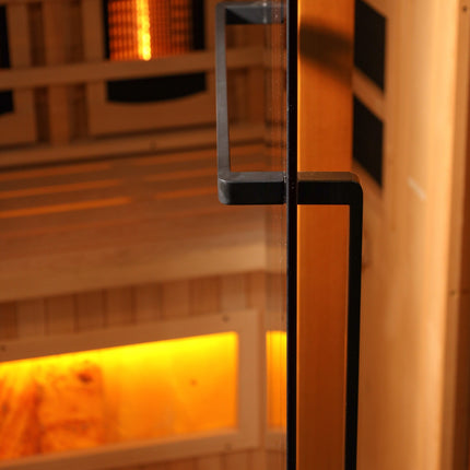 Golden Designs 3-Person Full Spectrum PureTech™ Near Zero EMF FAR Infrared Sauna with Himalayan Salt Bar – black towel bar door handle