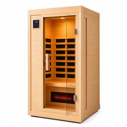 Moray 1-Person Indoor Hemlock Infrared Sauna with 8 Far-Infrared Carbon Crystal Heaters and Chromotherapy