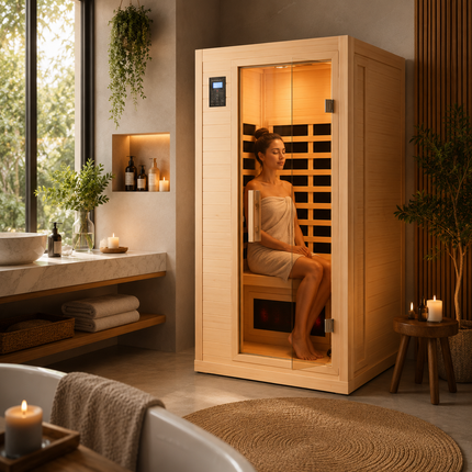 Moray 1-Person Indoor Hemlock Infrared Sauna with 8 Far-Infrared Carbon Crystal Heaters and Chromotherapy