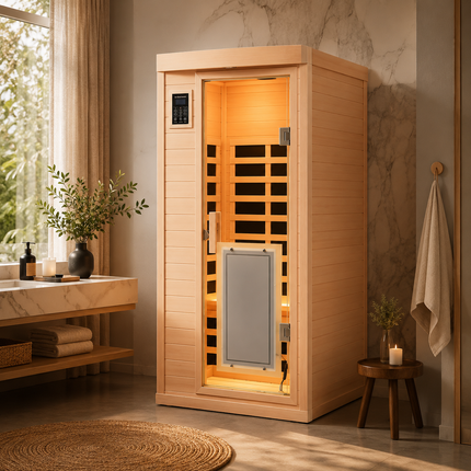 Moray 1-Person Indoor Hemlock Infrared Sauna with 8 Far-Infrared Carbon Crystal Heaters and Chromotherapy