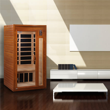 Dynamic Barcelona 1-2-person Low EMF FAR Infrared Sauna – in a room setting