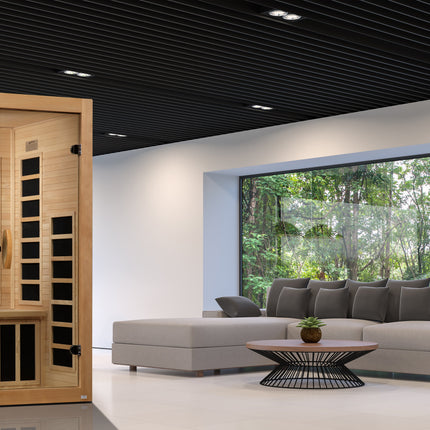 Dynamic Gracia Elite 1-2-person Ultra Low EMF FAR Infrared Sauna – in a room setting