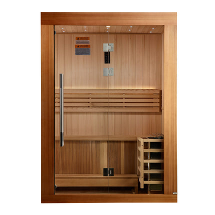 Golden Designs 2025 Updated Sundsvall Edition 2 Person Traditional Sauna - Canadian Red Cedar Interior and Pacific Premium Clear Cedar Exterior
