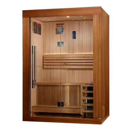 Golden Designs 2025 Updated Sundsvall Edition 2 Person Traditional Sauna - Canadian Red Cedar Interior and Pacific Premium Clear Cedar Exterior