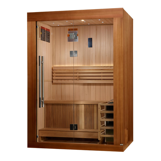 Golden Designs 2025 Updated Sundsvall Edition 2 Person Traditional Sauna - Canadian Red Cedar Interior and Pacific Premium Clear Cedar Exterior