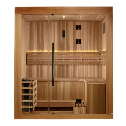 Golden Designs 2025 Updated Copenhagen Edition 3 Person Traditional Sauna - Canadian Red Cedar Interior and Pacific Premium Clear Cedar Exterior