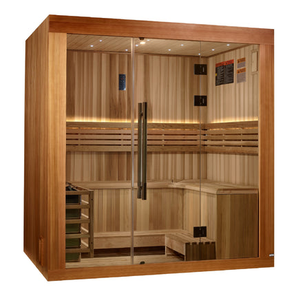 Golden Designs 2025 Updated Copenhagen Edition 3 Person Traditional Sauna - Canadian Red Cedar Interior and Pacific Premium Clear Cedar Exterior