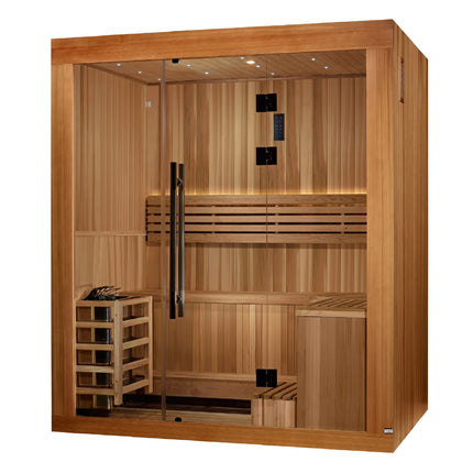 Golden Designs 2025 Updated Copenhagen Edition 3 Person Traditional Sauna - Canadian Red Cedar Interior and Pacific Premium Clear Cedar Exterior