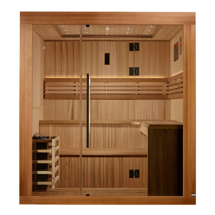 Golden Designs 2025 Updated Osla Edition 6 Person Traditional Sauna - Canadian Red Cedar Interior and Pacific Premium Clear Cedar Exterior