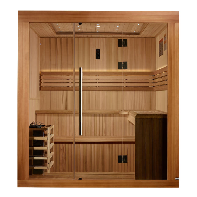 Golden Designs 2025 Updated Osla Edition 6 Person Traditional Sauna - Canadian Red Cedar Interior and Pacific Premium Clear Cedar Exterior