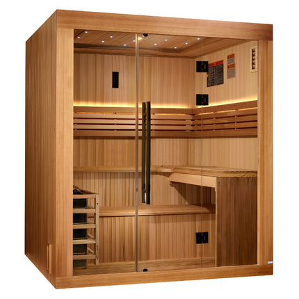 Golden Designs 2025 Updated Osla Edition 6 Person Traditional Sauna - Canadian Red Cedar Interior and Pacific Premium Clear Cedar Exterior