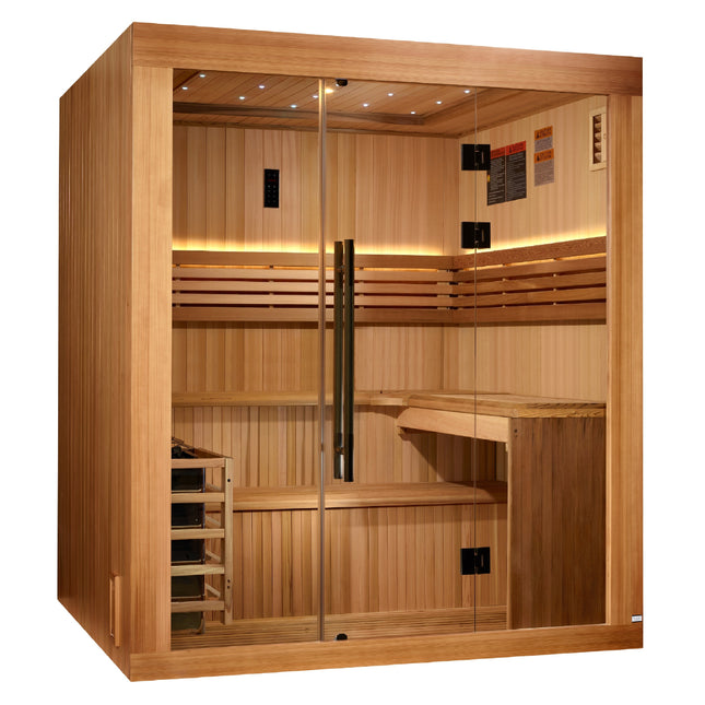 Golden Designs 2025 Updated Osla Edition 6 Person Traditional Sauna - Canadian Red Cedar Interior and Pacific Premium Clear Cedar Exterior