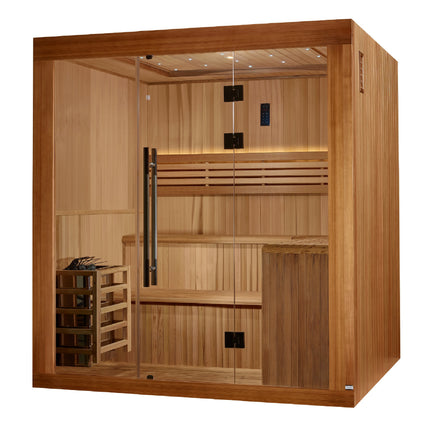 Golden Designs 2025 Updated Osla Edition 6 Person Traditional Sauna - Canadian Red Cedar Interior and Pacific Premium Clear Cedar Exterior