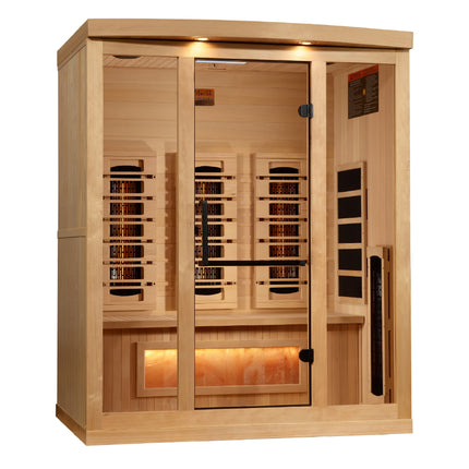 Golden Designs 3-Person Full Spectrum PureTech™ Near Zero EMF (Under 3MG) FAR Infrared Sauna with Himalayan Salt Bar (Canadian Hemlock)