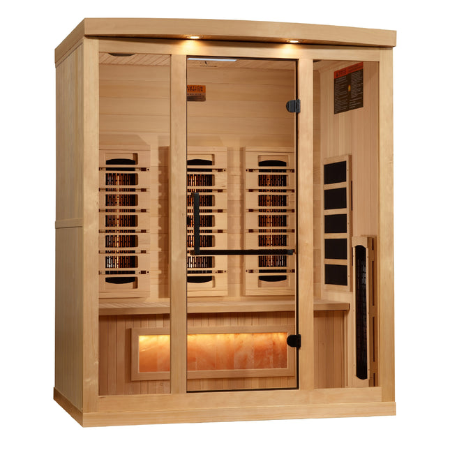 Golden Designs 3-Person Full Spectrum PureTech™ Near Zero EMF (Under 3MG) FAR Infrared Sauna with Himalayan Salt Bar (Canadian Hemlock)