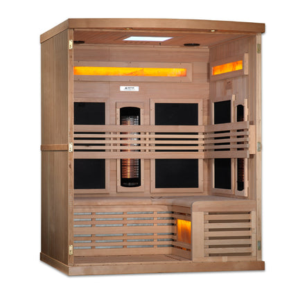 Golden Designs 3-Person Full Spectrum PureTech™ Near Zero EMF FAR Infrared Sauna with Himalayan Salt Bar – photo 1