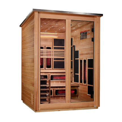 Golden Designs Kaskinen 6 Person Hybrid (PureTech™ Full Spectrum IR or Traditional Stove) Outdoor Sauna (GDI-8526-01) - Canadian Red Cedar Interior