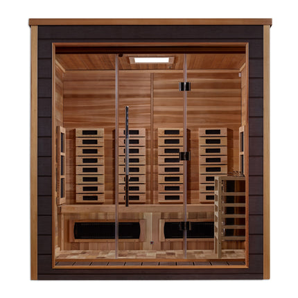 Golden Designs Visby 3 Person Hybrid (PureTech™ Full Spectrum IR or Traditional Stove) Outdoor Sauna (GDI-8223-01) - Canadian Red Cedar Interior