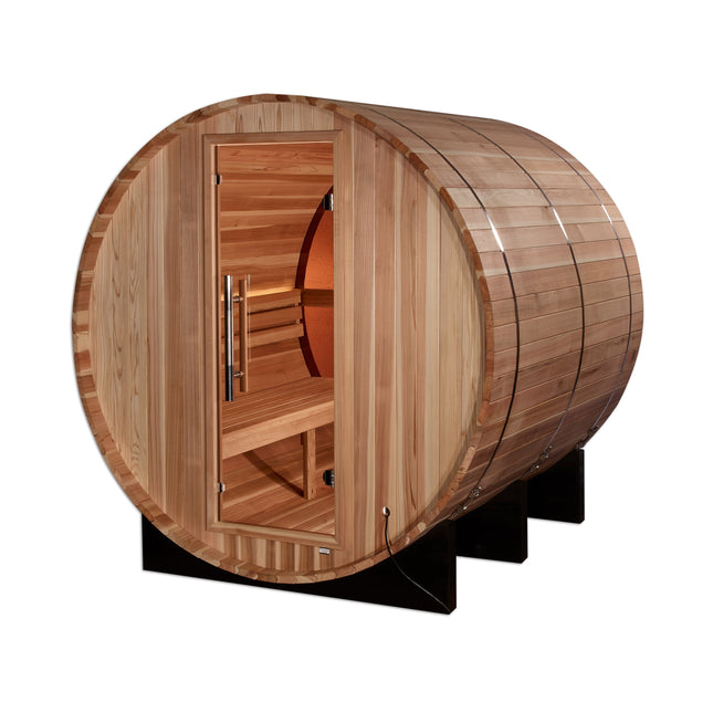 Golden Designs Zurich 4 Person Barrel with Bronze Privacy View - Traditional Sauna - Pacific Cedar