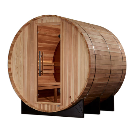Golden Designs Zurich 4 Person Barrel with Bronze Privacy View - Traditional Sauna - Pacific Cedar