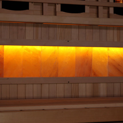 Golden Designs 3-Person Corner Full Spectrum PureTech™ Near Zero EMF FAR Infrared Sauna with Himalayan Salt Bar – Himalayan salt bar
