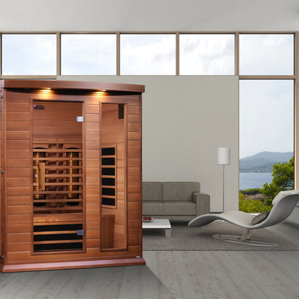 Maxxus 3-Person Full Spectrum Near Zero EMF FAR Infrared Sauna – in a room setting