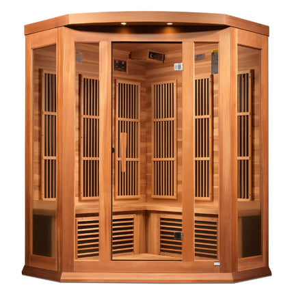 Maxxus 3-Person Corner Full Spectrum Near Zero EMF (Under 3MG) FAR Infrared Sauna (Canadian Red Cedar)