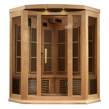 Maxxus 3-Person Corner Near Zero EMF (Under 3MG) FAR Infrared Sauna (Canadian Hemlock)