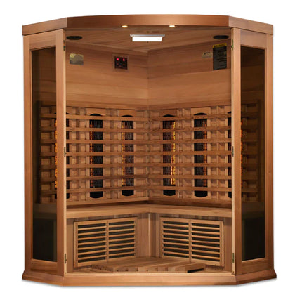 Maxxus 3-Person Corner Full Spectrum Near Zero EMF (Under 3MG) FAR Infrared Sauna (Canadian Red Cedar)