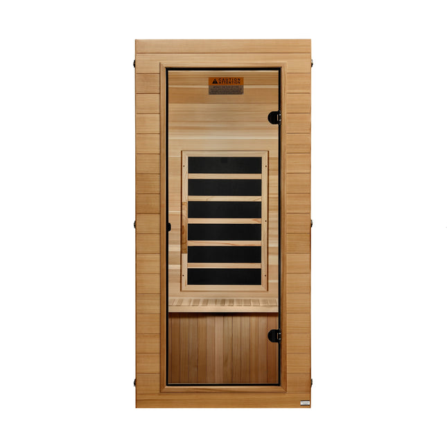 Dynamic Vero Elite 1-Person (Compact) Ultra Low EMF FAR Infrared Sauna (Pacific Cedar) - front view