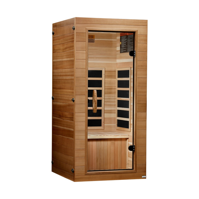Dynamic Vero Elite 1-Person (Compact) Ultra Low EMF FAR Infrared Sauna (Pacific Cedar) - left view
