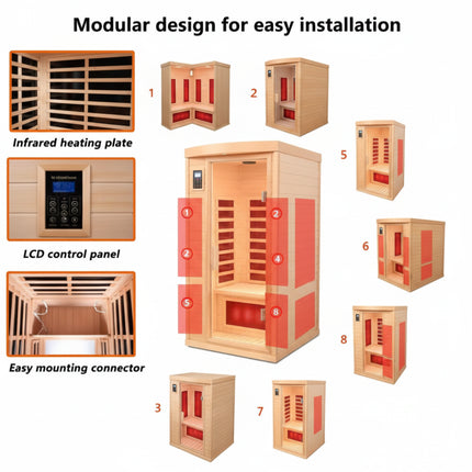Moray 1-Person Indoor Hemlock Infrared Sauna with 8 Far-Infrared Carbon Crystal Heaters and Chromotherapy